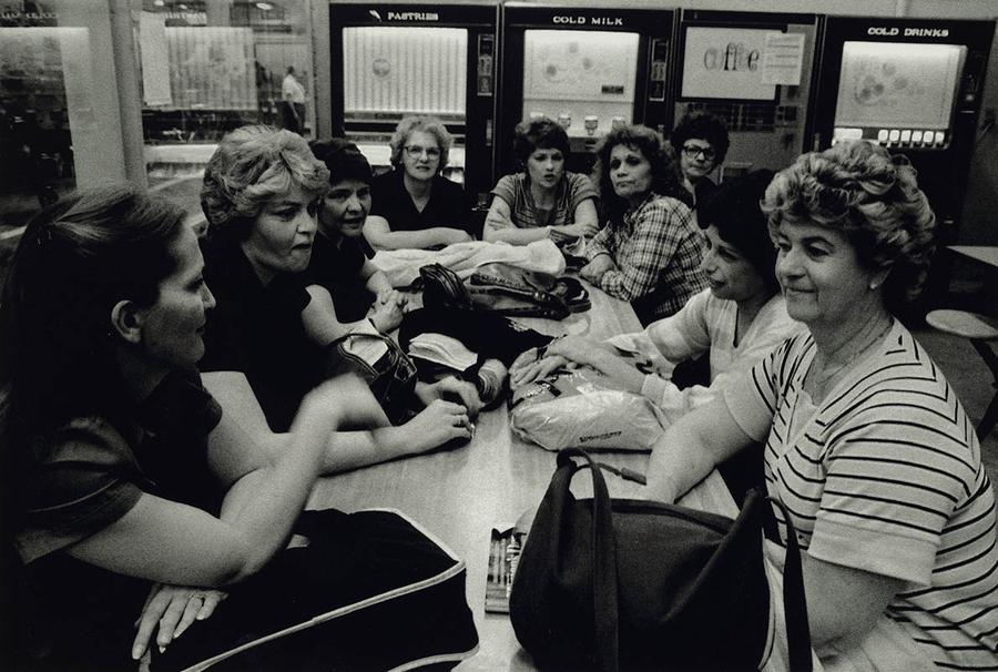 "Break Room, Fisher Body Trim Plant, Fort St., Detroit" (1982) is one of 90 black-and-white photos by Russ Marshall that capture life in Detroit auto plants and are part of the new photo exhibit "Russ Marshall: Detroit Photographs, 1958-2008"Russ Marshall