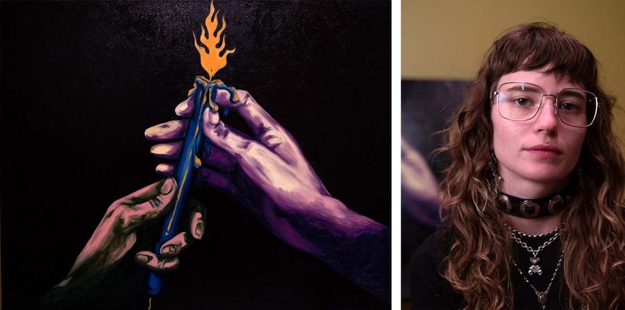 "Care, Love and Strife," 2021, oil on canvas.Photographs: Erik Paul Howard, Painting: Allison Scout Waite