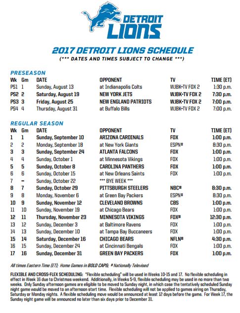 detroit lions november schedule