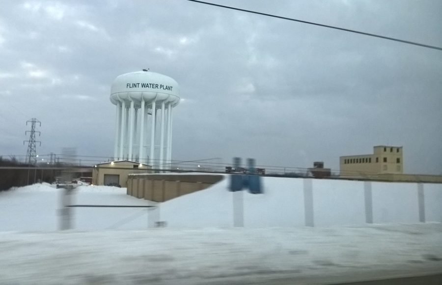 The Flint Water Plant water tower in Flint, Mich.