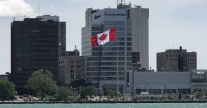 canadian flag flies over Windsor
