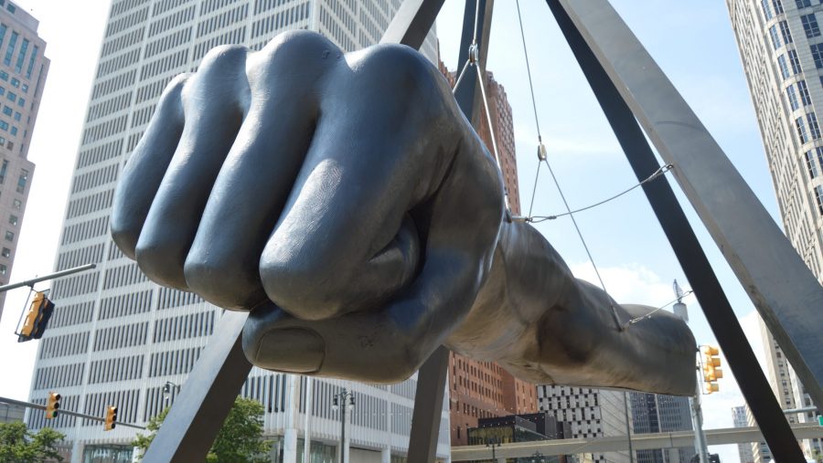 "The Fist" monument to boxer Joe Louis in downtown Detroit.