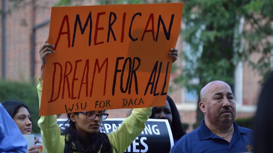 DACA recipients and supporters rally in Detroit on Sept. 5, 2017.