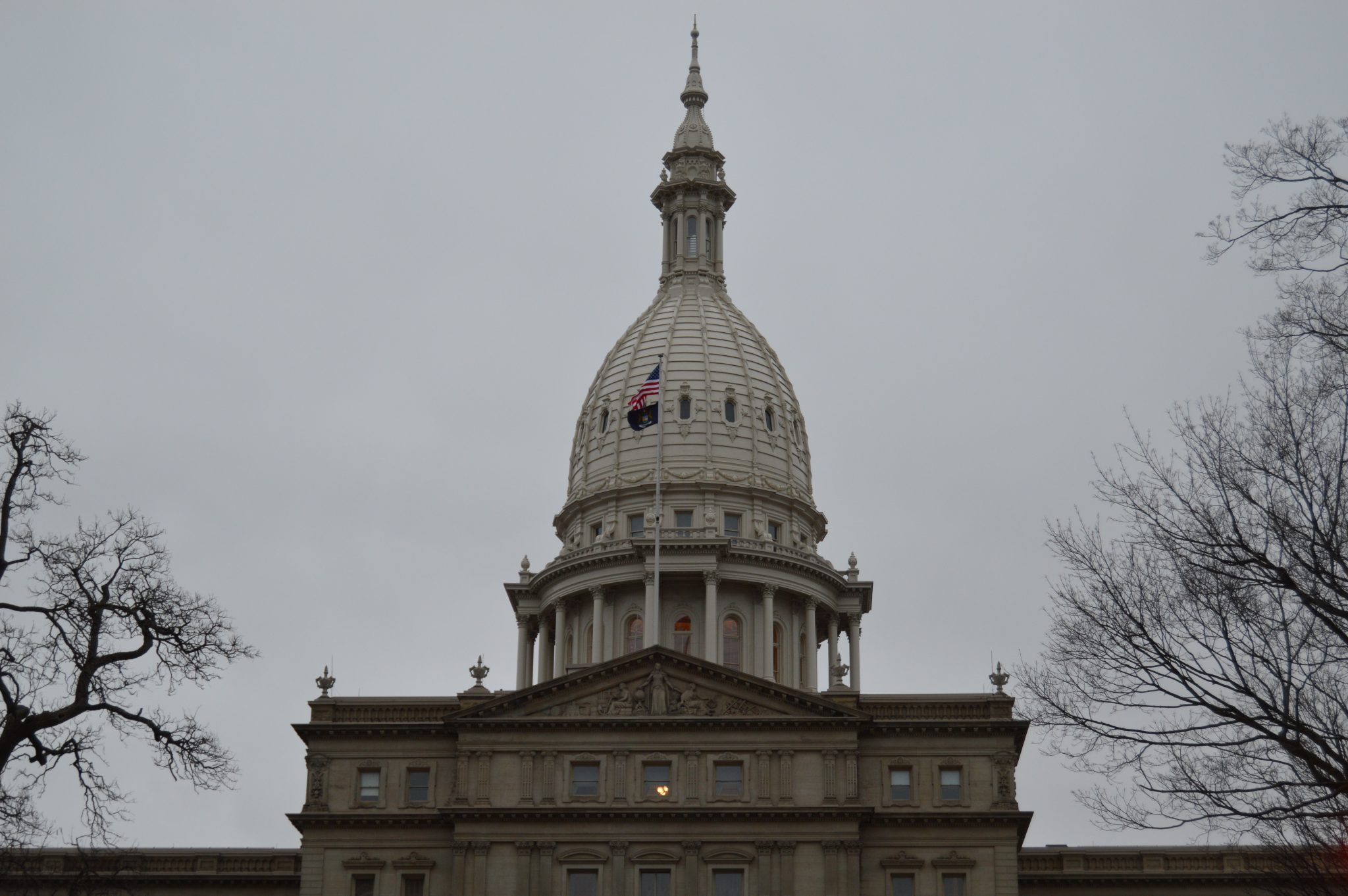 Michigan State Capitol building on a cloudy day