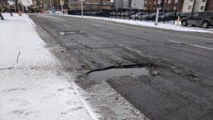 A deep pothole in Detroit.