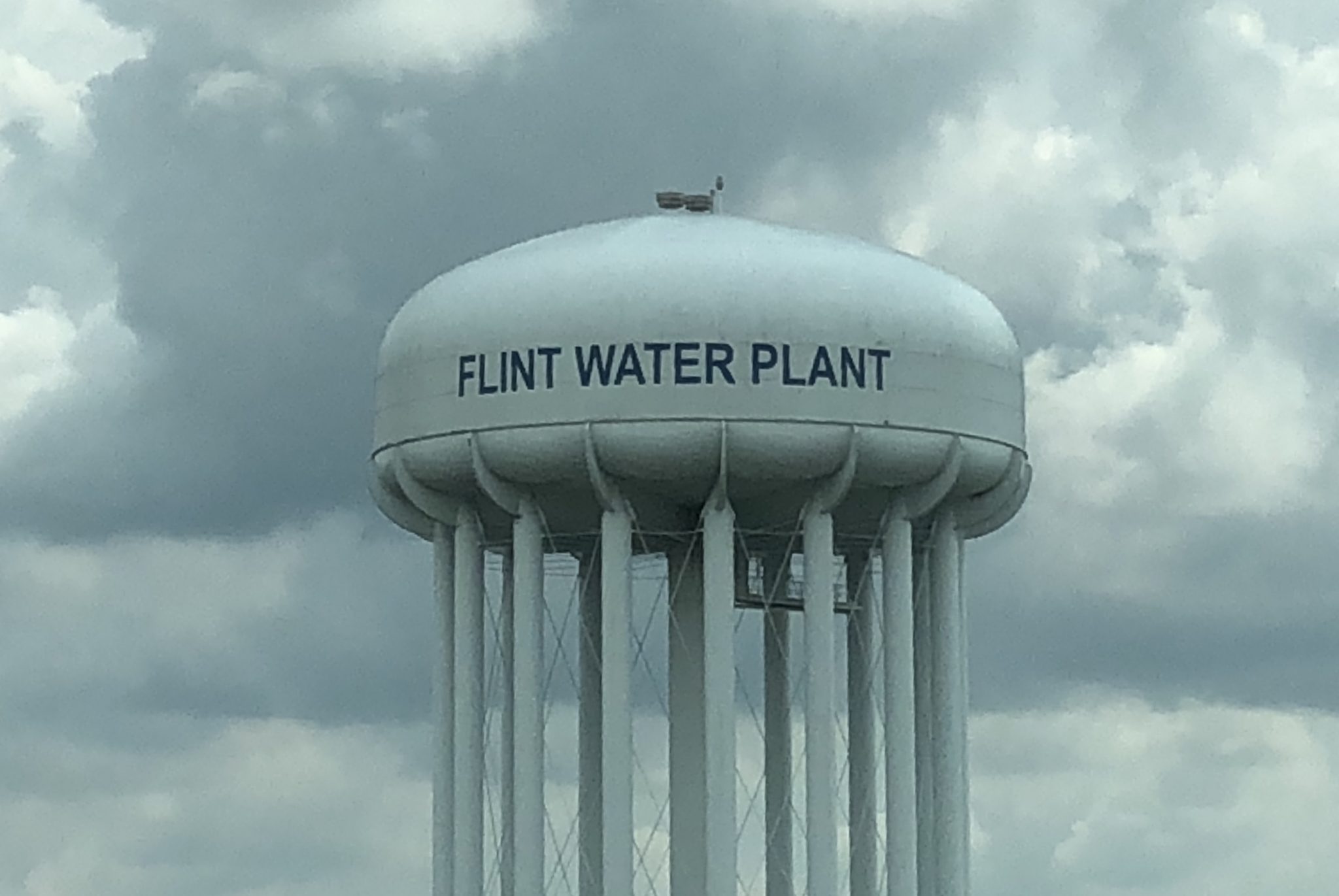 The Flint Water Plant water tower in Flint, Mich.