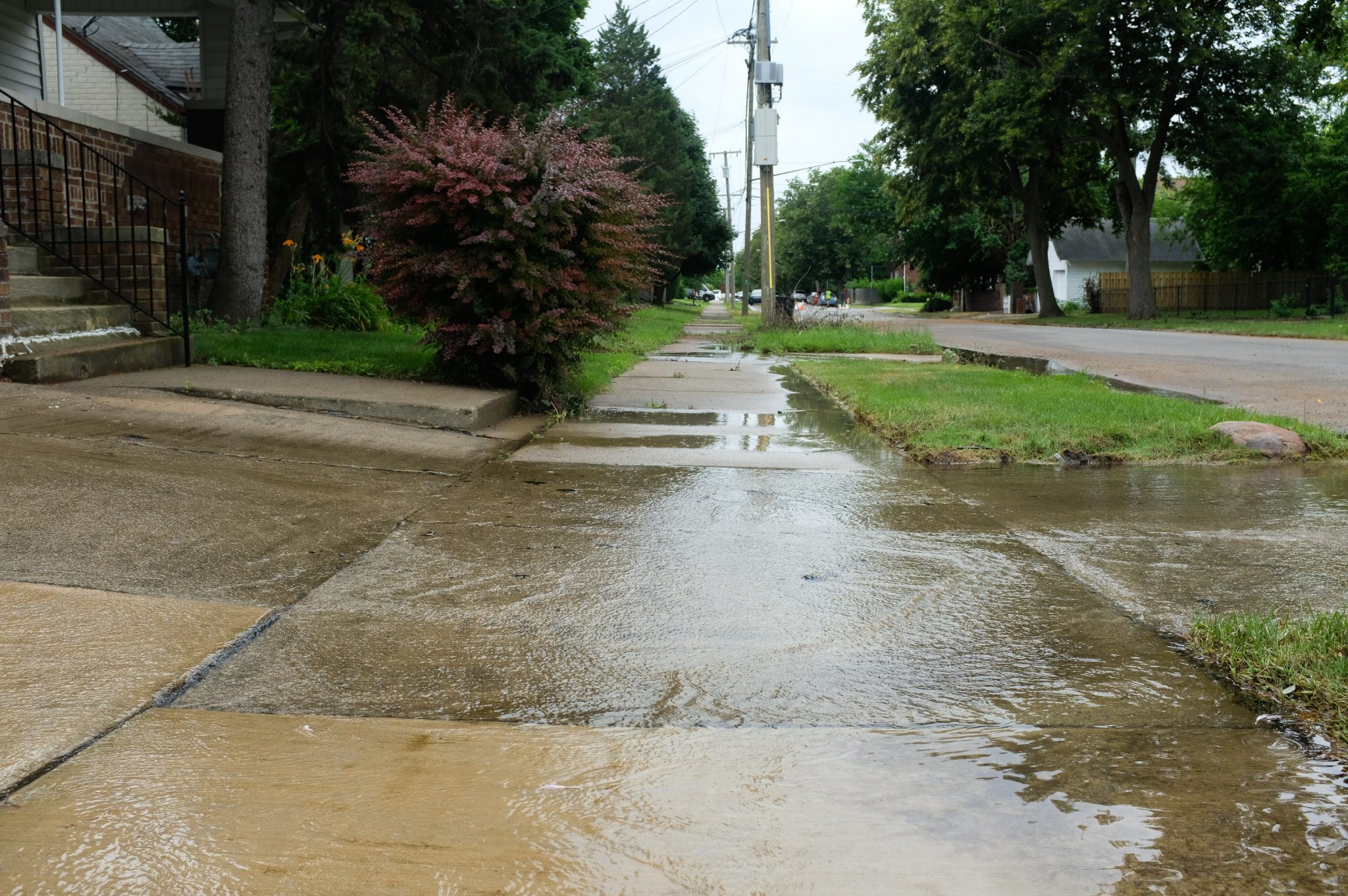 A flooded sidewalk