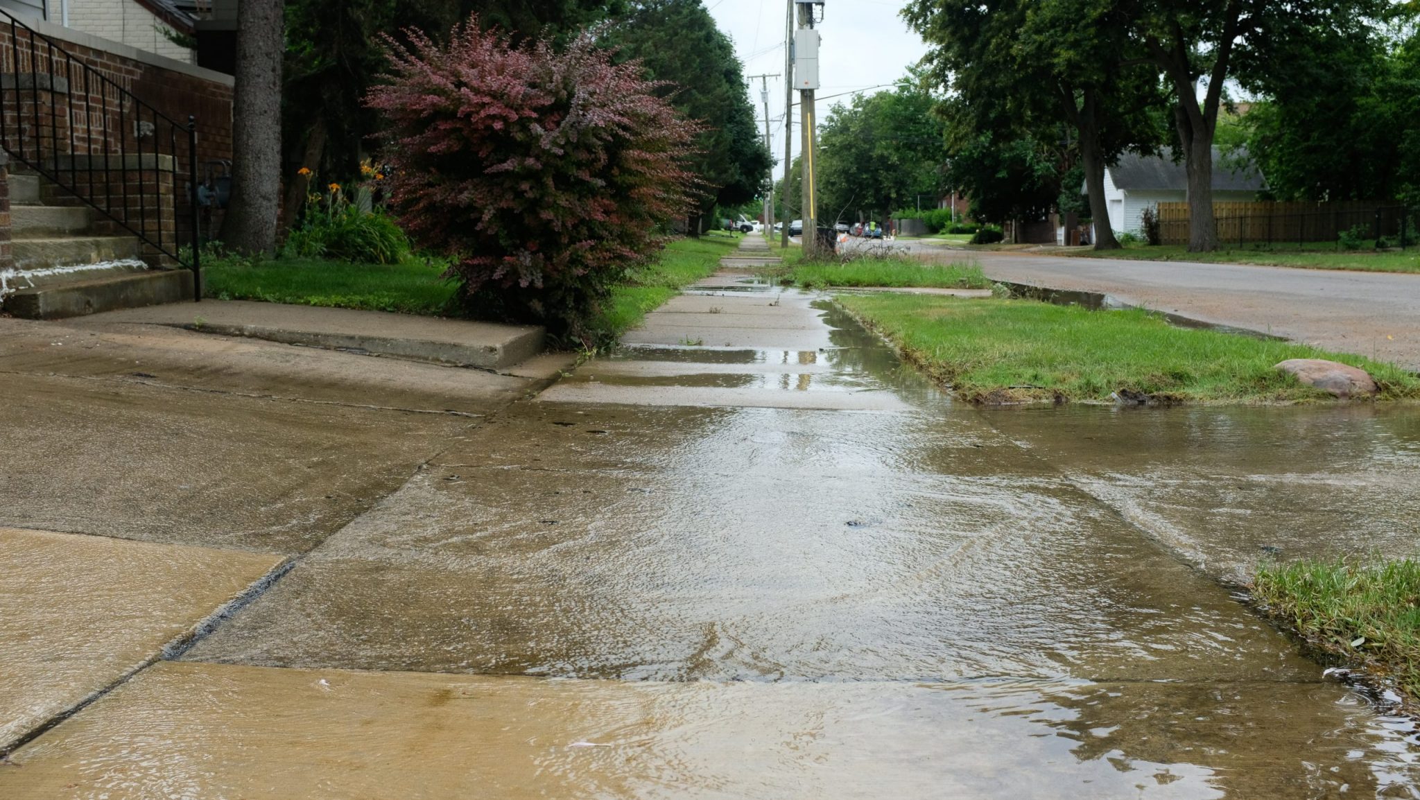 A flooded sidewalk