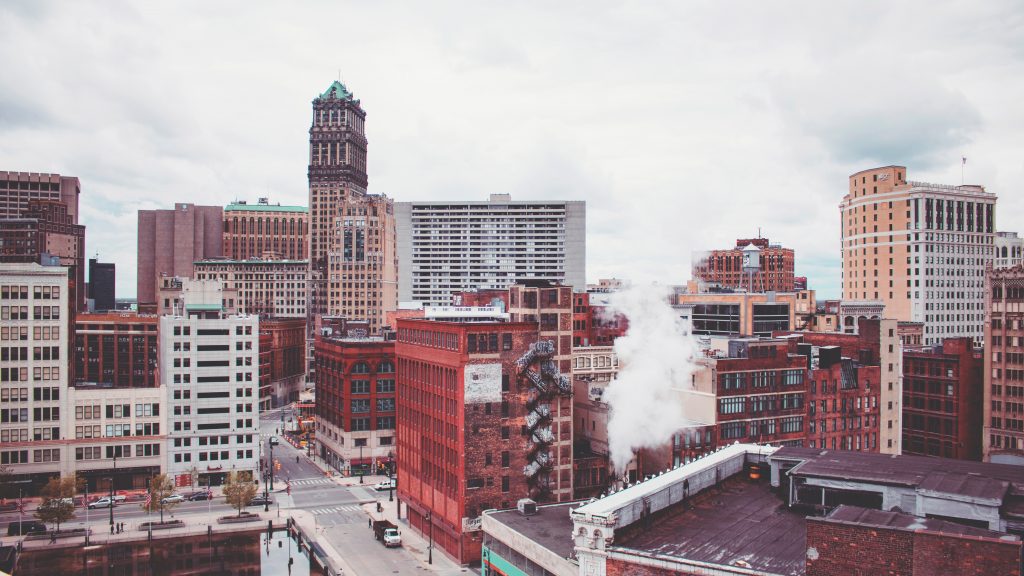 high angle view of high rise buildings - Detroit