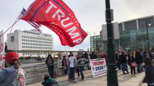 Donald Trump supporters gather at TCF Center in downtown Detroit in November 2020.