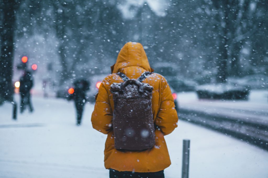 cold snow walking person