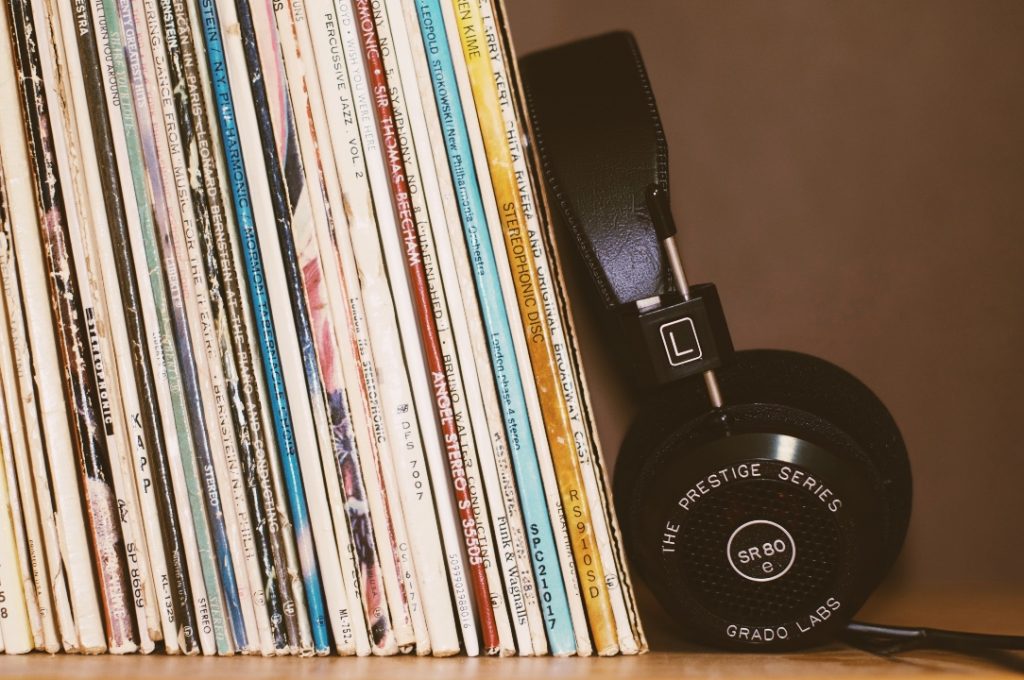 Vinyl Records and Headphones Stock Image