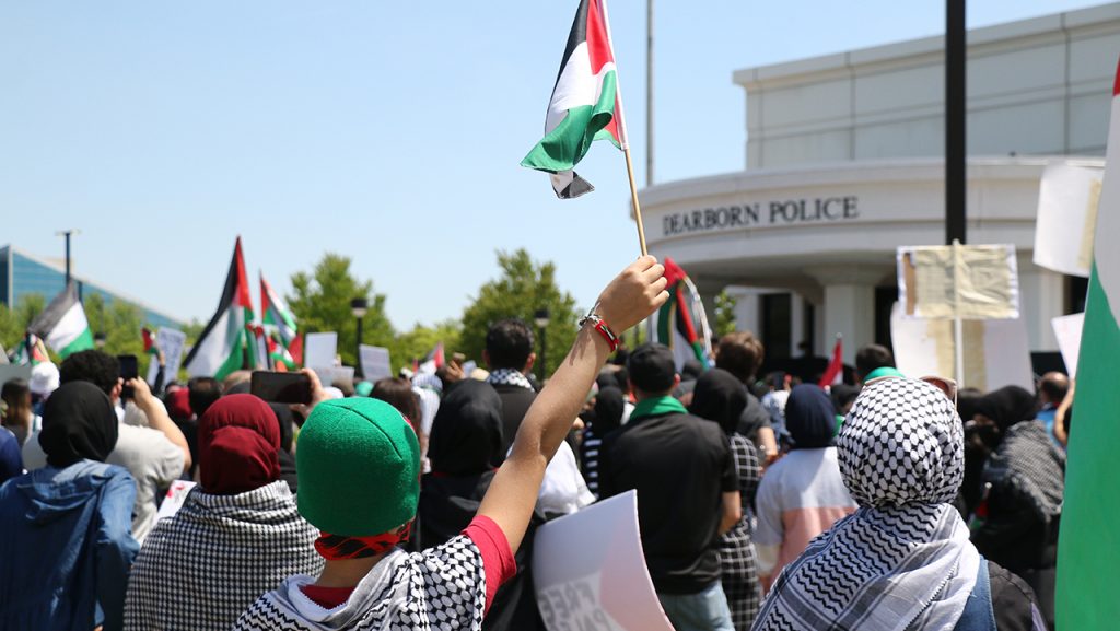 A pro-Palestinian rally is held outside the Dearborn Police Department.