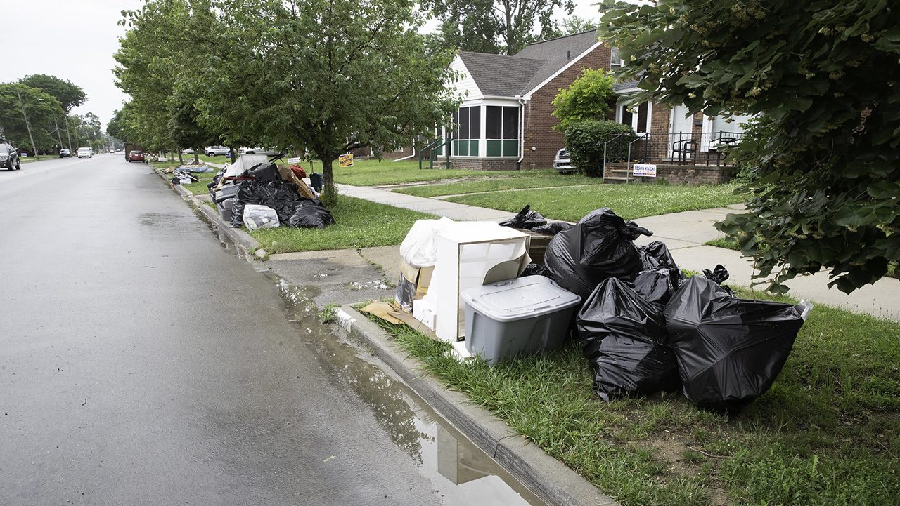 Cleanup efforts after a severe flooding incident in Detroit.