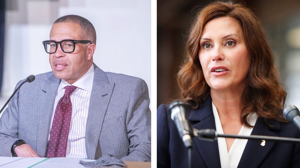 Gretchen Whitmer and James Craig side by side headshots