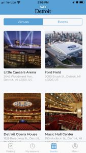 ParkDetroit app shows events venues.
