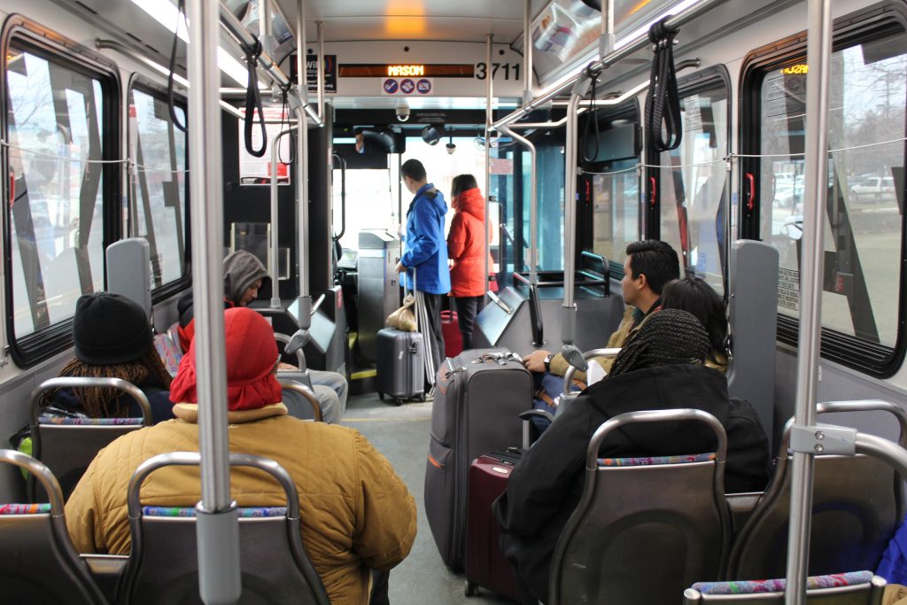 inside bus to airport transit transporation