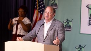 Detroit Mayor Mike Duggan speaks during a press conference.