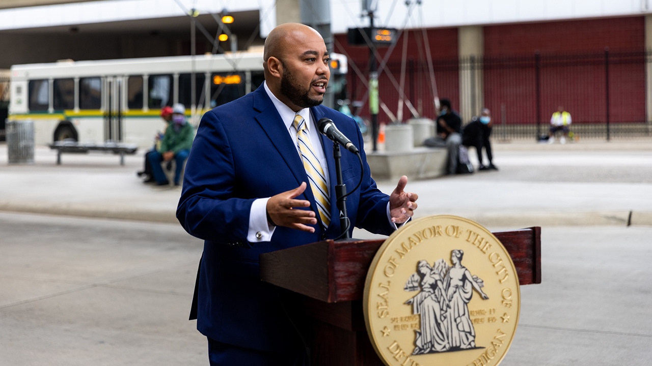 Detroit City Councilmember Fred Durhal speaks during a news conference announcing DDOT driver bonuses on Monday, June 20, 2022 in Detroit.