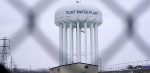Photo of a water tower in Flint, Mich.