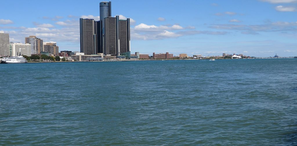 Renaissance Center Downtown Detroit from Windsor Ontario