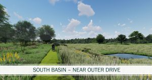 Rendering of one of two stormwater retention basins that will be constructed in Rouge Park.