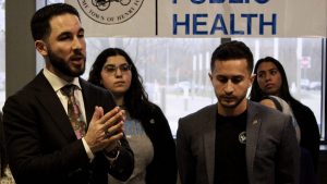 Abdullah Hammoud speaks about the new Dearborn Public Health Narcan station in the city's transit center