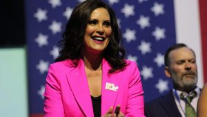 Gretchen Whitmer addresses supporters at an election night event.