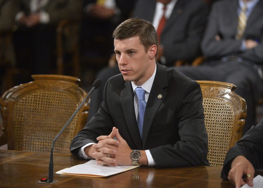 Lee Chatfield testifies on legislation at the state Capitol