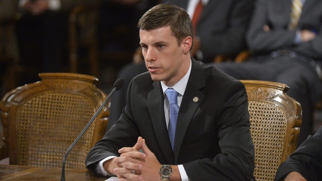 Lee Chatfield testifies on legislation at the state Capitol