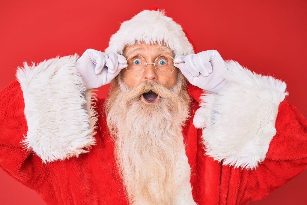 Santa with a surprised expression on his face