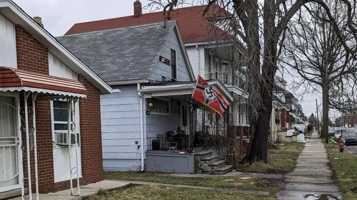A home in Hamtramck displaying a Nazi flag.
