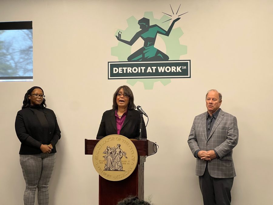 City of Detroit officials, including Mayor Mike Duggan, announced the city's unemployment rate fell below 7% during a press conference on Jan. 5, 2022.