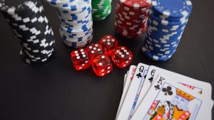 Stock photo of poker chips and playing cards.