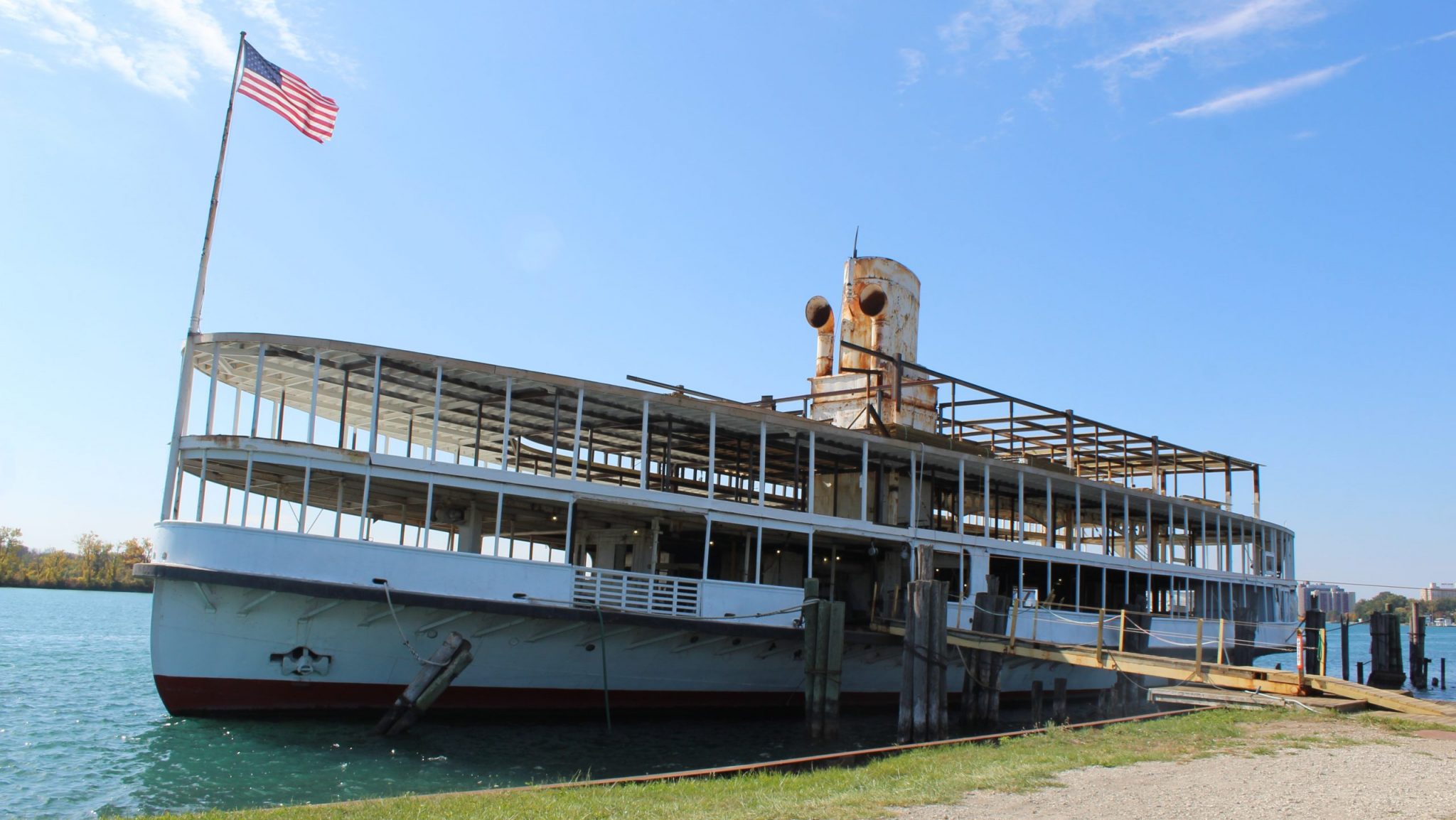 The Ste. Claire, a former Boblo boat, is being renovated at Riverside Marina in Detroit.
