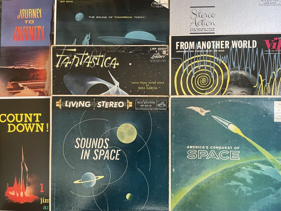 A collection of space-themed vinyl records