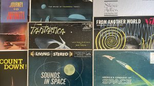 A collection of space-themed vinyl records