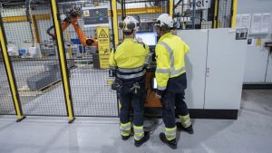 Employees work at a facility for the Norwegian company Nel in Heroya, Norway, on April 20, 2023. Nel makes devices that take water and split it into hydrogen and oxygen, known as electrolyzers, as well as fueling stations. The company announced plans Wednesday, May 3, to build a massive new plant in Michigan as it works with General Motors to drive down the cost of hydrogen.