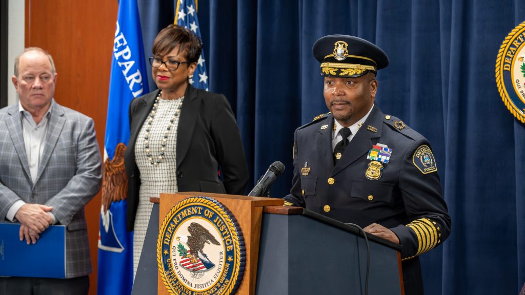 Detroit Police Chief James White speaks at a press conference discussing summer policing strategies for the city.