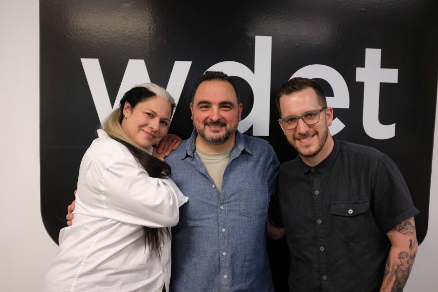 Fred Sareini (middle) stands with Ann Delisi and James Rigato at WDET in Detroit, Mich.