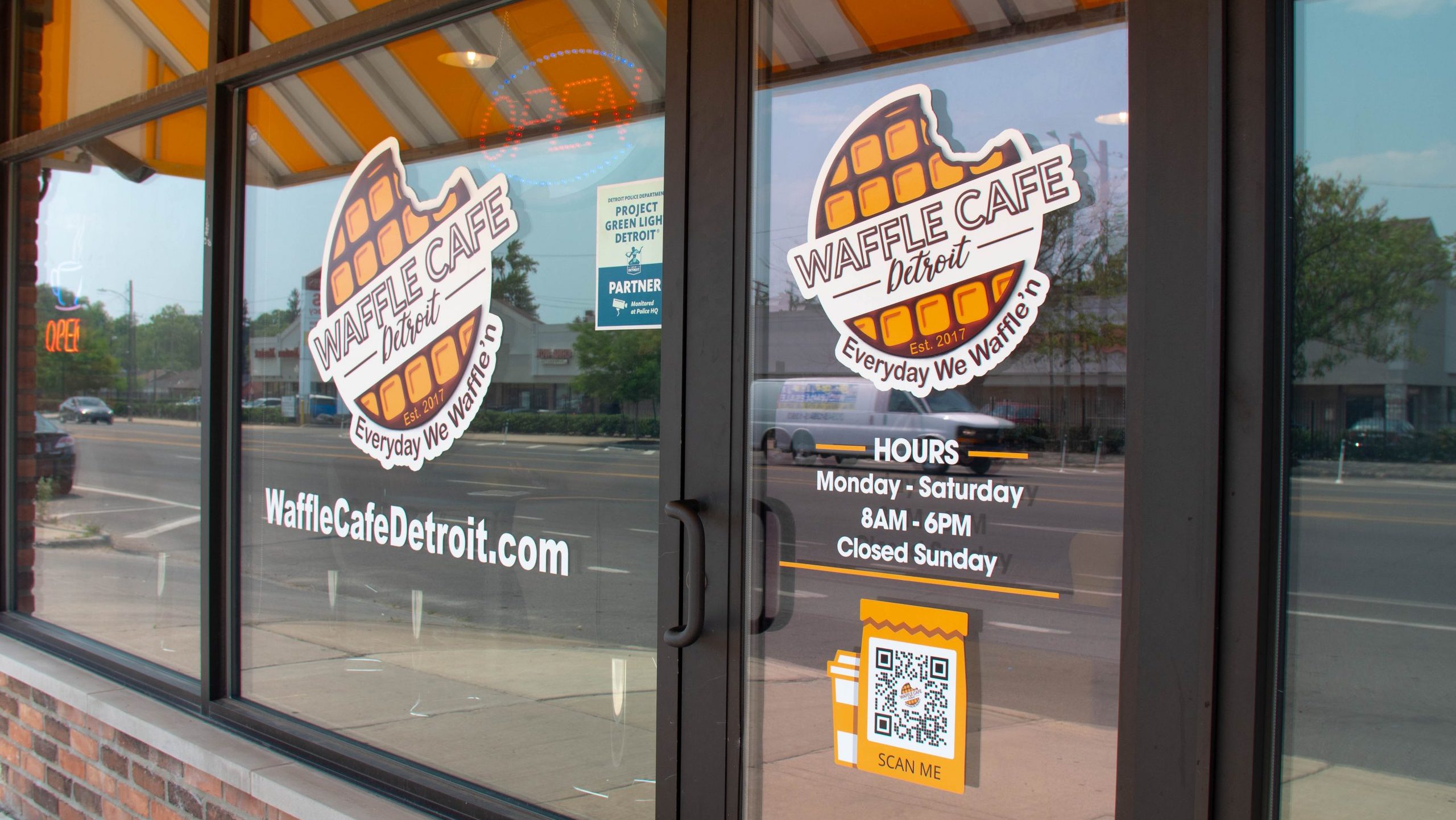 The front door of Waffle Cafe Detroit on June 7, 2023.