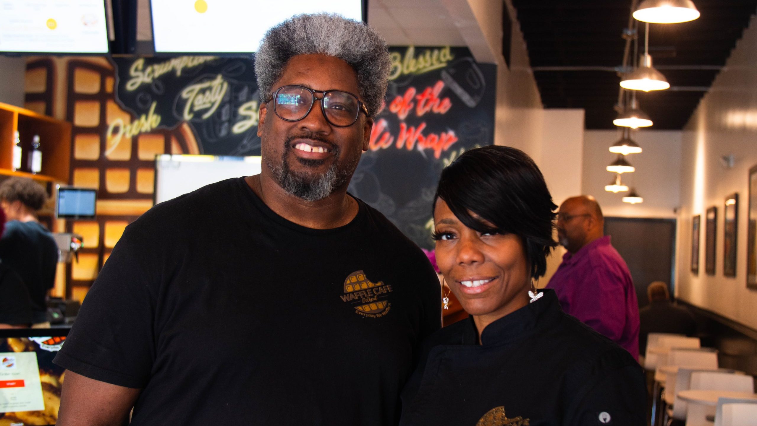 Kimyana Freeman (right) and Larry Phillips at Waffle Cafe Detroit on June, 7, 2023.