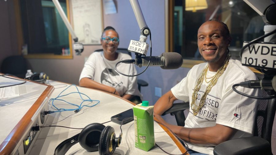 Nandi Comer and Bryce Detroit smile before joining CultureShift on-air in WDET's studios