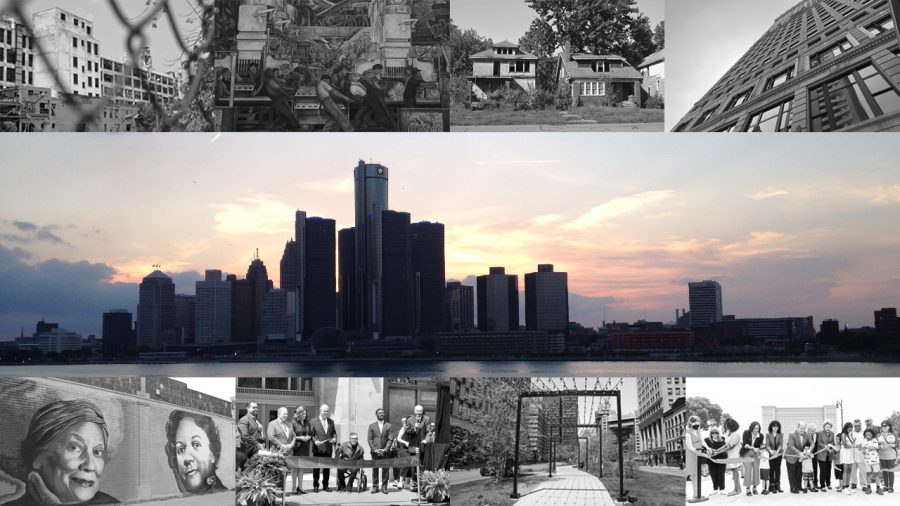 Collage of pictures of Detroit from 2013 through 2023