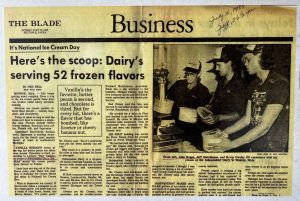 A 1989 newspaper clipping hung in Independent Dairy in Monroe, Mich. that mentions Superman ice cream.