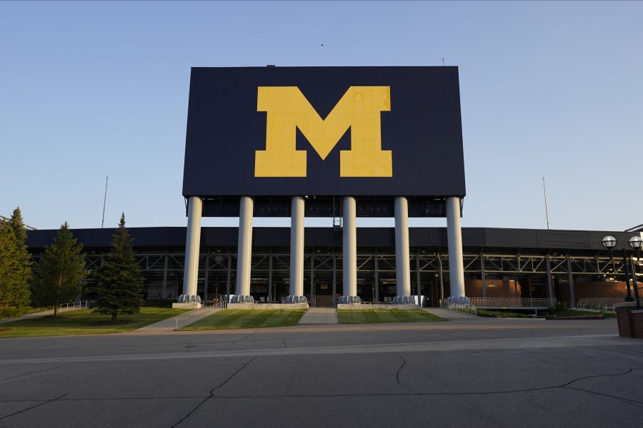 The University of Michigan football stadium is shown in Ann Arbor, Mich., Thursday, Aug. 13, 2020.