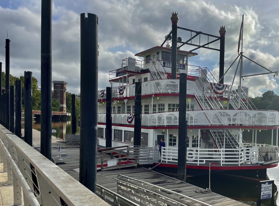 The Harriott II riverboat sits docked in Montgomery, Ala., on Tuesday, Aug. 8, 2023.