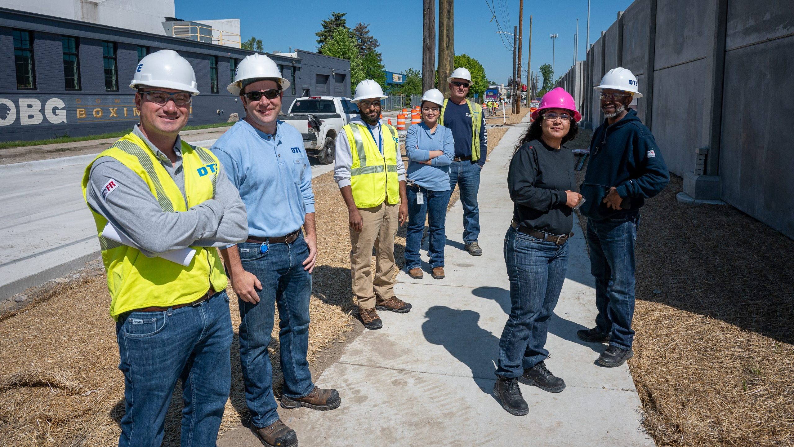 DTE Energy workers taking a break to chat with WDET at the new substation in Detroit's Islandview neighborhood.
