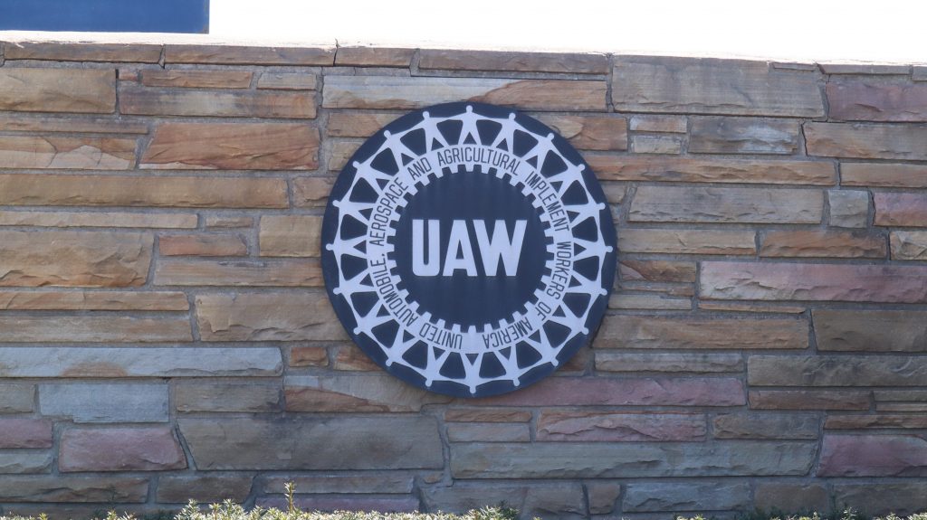 A photo of a UAW sign.
