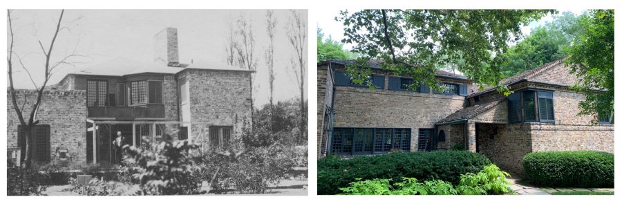 Side by side pictures of the Stratton House in the early 1900s versus in 2019.